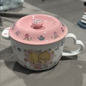 Pink and White Floral Ceramic Mug with Lid